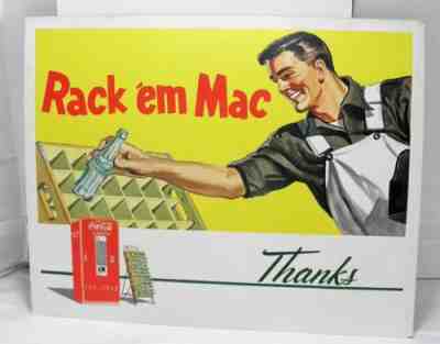 HTF VINTAGE 1950'S COCA-COLA RACK 'EM MAC CARDBOARD SIGN FOR A LIGHTUP BEAUTIFUL