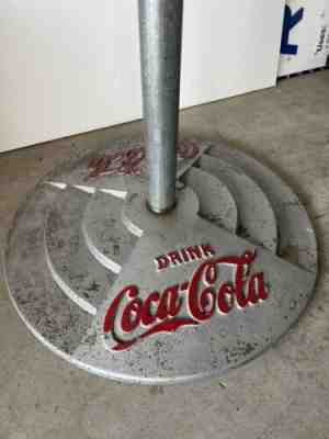 Antique Coca Cola Cast Iron Sign Lollipop Policeman Base Stand with pole