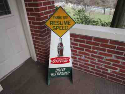VINTAGE ANTIQUE 1950â??s COCA COLA SIGN WOODEN SCHOOL ZONE SIGN SODA BOTTLE