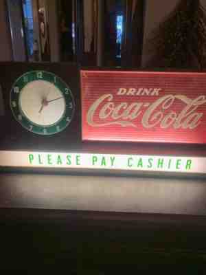 Vintage Original Coca Cola Fountain Shop Light up Clock Advertising Sign works