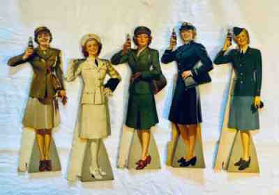 5 Coca Cola Diecut Cardboard Signs 1944 Service Girls WWII Counter Top Display