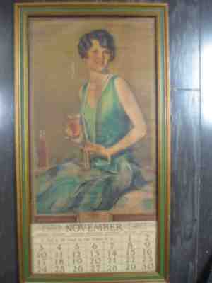 Coca-Cola 1929 Bottler's Calendar With Metal Strip Framed Woman in Green Dress