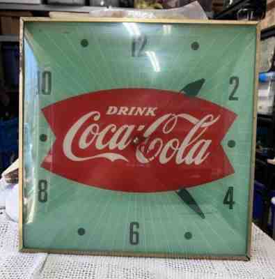 1950â??s FISHTAIL PAM CLOCK CO., COCA COLA Untested ORIGINAL, No Cord! NICE PIECE!
