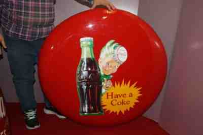 Large Vintage 1950's Coca Cola Sprite Boy Soda Pop 36" Curved Button Metal Sign