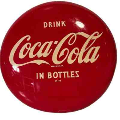 12â? Coca Cola DRINK IN BOTTLES Button c. 1953 Sign AM123 Coke Advertising Metal