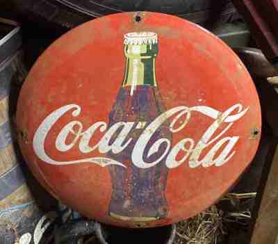 12â? Coca Cola Bottle Porcelain Enamel Metal Soda Pop Advertise Dome Button Sign