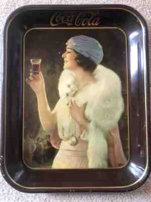 Original 1925 Coca Cola Tray. Party Girl Wearing Fur Stole. Fantastic Condition!