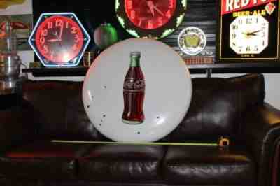 SCARCE 1950s 36" COCA COLA WHITE BOTTLE PORCEALIN METAL BUTTON SIGN COKE SODA 66