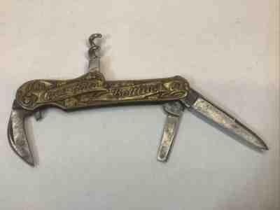 Old The Coca Cola Bottling Co Kastor Germany Brass Ornate Scripted Pocket Knife