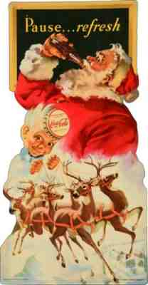 COCA COLA SANTA CLAUS REINDEER 21" HEAVY DUTY USA METAL COKE ADVERTISING SIGN