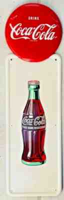 1947 Coca-Cola Pilaster Sign Old Soda Pop Bottle A-M 2-47 & 16" COKE Button AM92