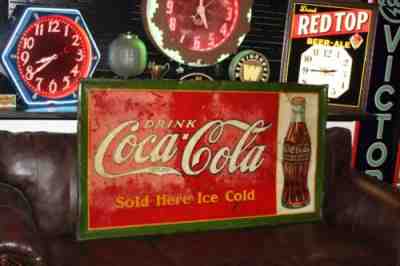 SCARCE 1930 LARGE DRINK COCA COLA EMBOSSED METAL SIGN FOUNTAIN COKE SODA POP