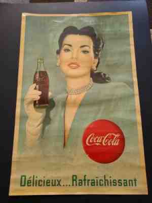 vintage/very rare Coca-Cola import (French) Promo Poster 1940s/50s /grt cond