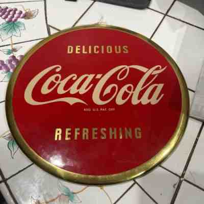 9â? Classic Coca-Cola Round Button celluloid Sign 1940â??s Philadelphia Badge Co