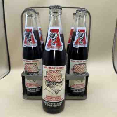 Vintage Metal Six Pack Carrier With 6 Paul  ??Bear ? Bryant Alabama Coca cola