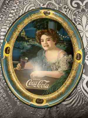 Original Vintage 1909 with glass Coca Cola Serving Advertising Tray
