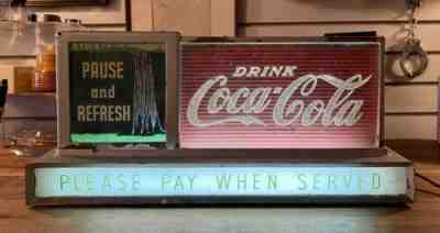 Vintage Coca Cola Lighted Fountain Sign Topper Antique As-Is Pause and Refresh