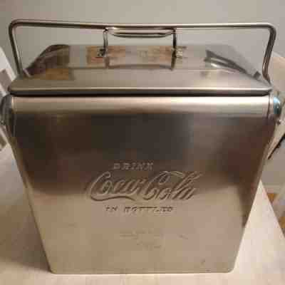 Coca Cola Stainless Steel Cooler w/Bottle Opener 1940s-50s Acton Mfg Co. Shiny!