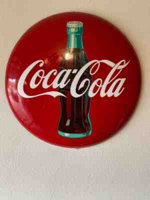 VINTAGE ORIGINAL 36" COCA COLA METAL BUTTON SIGN 1953 **Contact for Shipping**