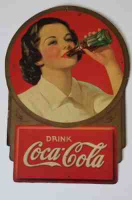 Rare Striking 1938 Coca-Cola Carboard Sign Girl Drinking Coca-Cola H 21â?