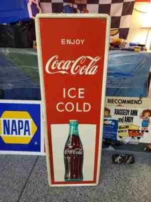 c.1967 Original Vintage Enjoy Coca Cola Metal Sign Ice Cold Bottle NEAR MINT