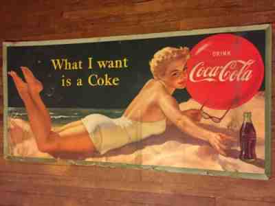 1952 Coca Cola / Coke Cardboard Sign 27-1/2" x 56-1/2". RARE Vintage ORIGINAL