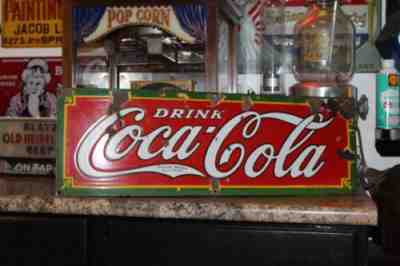 SCARCE 1932 DRINK COCA COLA PORCELAIN METAL SODA POP SIGN FOUNTAIN SERVICE GAS