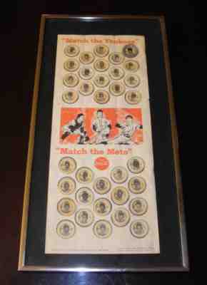 1967 MATCH YANKEES & METS BASEBALL COCA COLA COKE CAP SHEET SET COIN PIN FRAMED