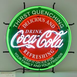 COCA-COLA EVERGREEN NEON SIGN 24" x 24" Wall Window Metal Grid USA Warranty New