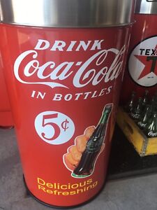 Coca Cola ICE COLD Trash Can SS TOP 12 Gal. 29" Tall