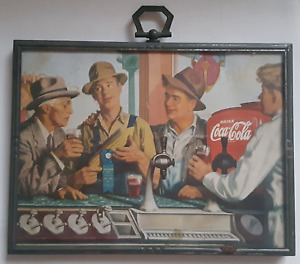 1942 Coca Cola Picture Calendar 4 Men Soda Shop Counter Unused Very Rare Vintage