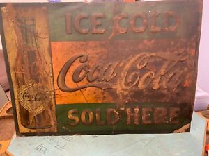 RARE! Vintage 1907 Coca-Cola Bottle Metal Sign GREEN Embossed 100% ORIGINAL 27"
