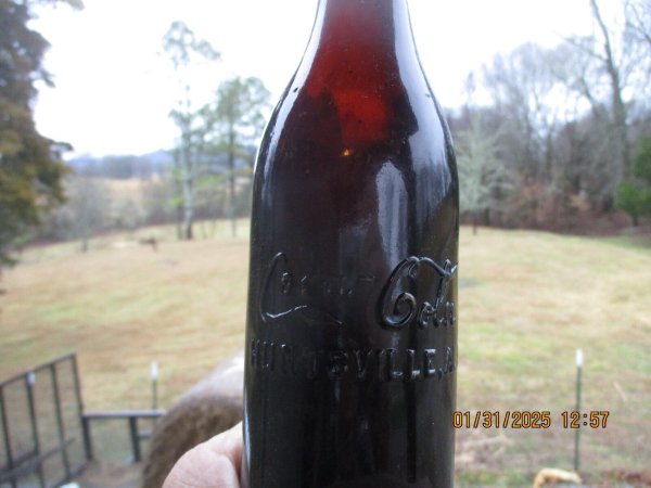 Straight side amber coca cola bottle Huntsville Ala. Double embossed "ROOT"