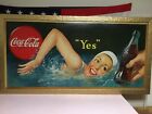 Rare 1945 Coca Cola Yes Girl Cardboard Advertising Sign 56 by 27 Framed! Nice .
