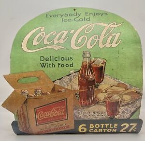 Antique 1930's Enjoy Ice-Cold Coca Cola Cardboard Advertisement Display Sign