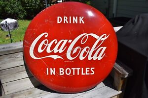 1955 Round Coca Cola Metal 36" Button Sign