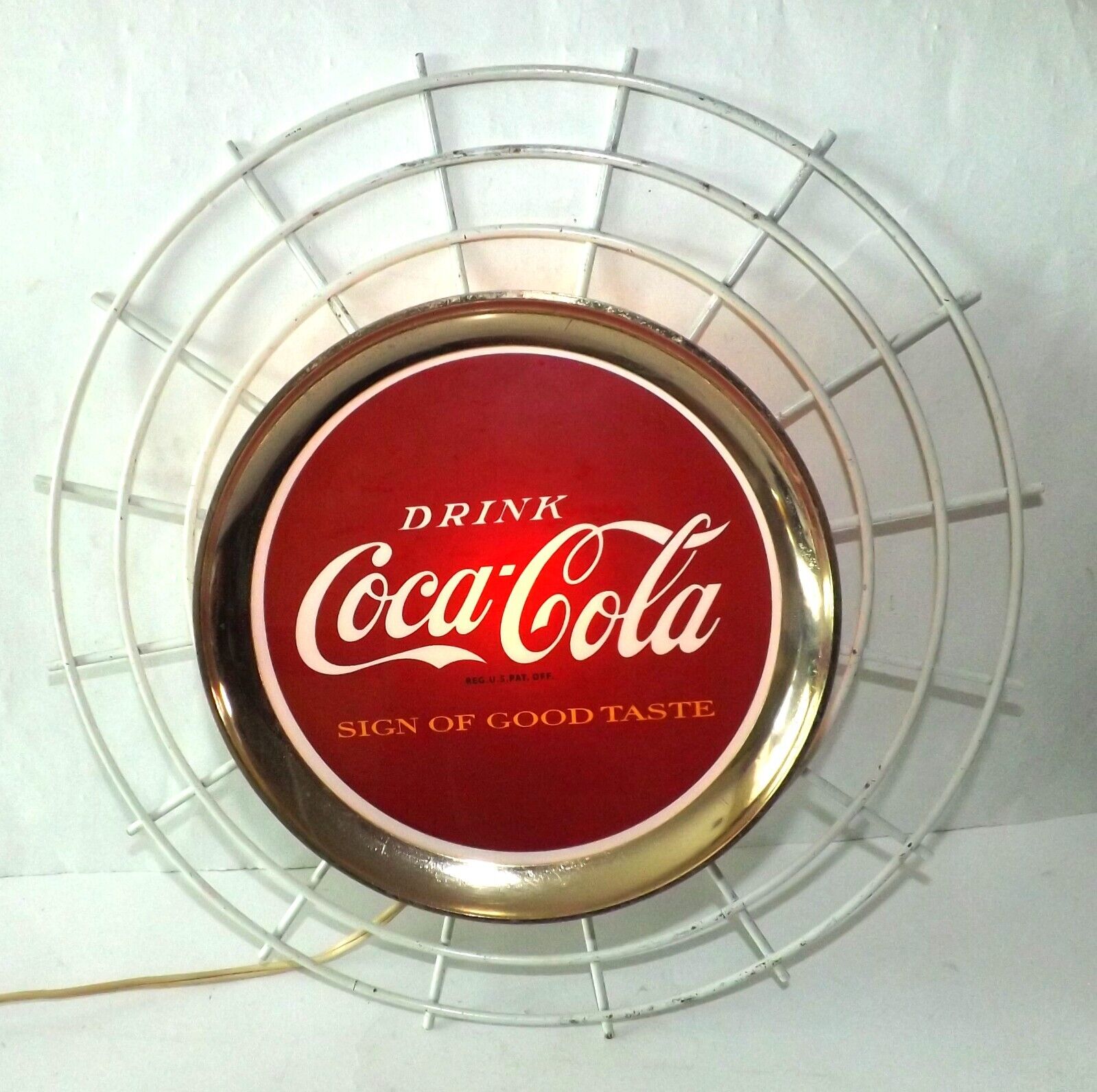 RARE VTG.1965 COCA-COLA COKE 12" ROUND LIGHTUP SIGN GLASS FRONT SODA POP WORKS