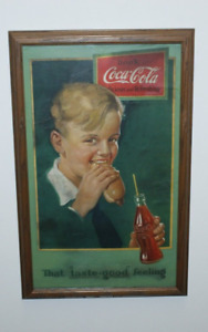 1920's Coca-Cola "That Taste-Good Feeling" Cardboard Sign Framed
