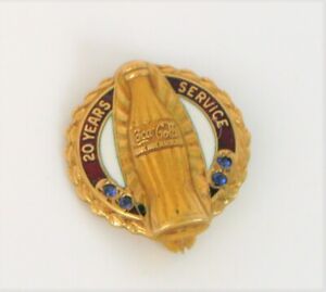 BEAUTIFUL 10K YELLOW GOLD COCA COLA 20 YEARS SERVICE ENAMEL TIE TACK LAPEL PIN