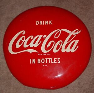 Vintage 16 inch Coca Cola Button Sign Drink Coca Cola In Bottles AM 24