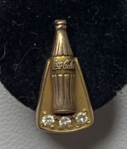 Vintage 10K Yellow Gold & Diamond Coca-Cola Coke Bottle Award Pin Badge Tie Tack