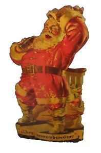 1942 51"SANTA CLAUS THEY REMEMBERED ME LARGE COCA-COLA SIGN CARDBOARD DIECUT VTG