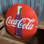 Vintage Coca Cola Coke Bottle Porcelain Soda Pop Advertising Dome Button Sign