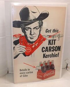 RARE VINTAGE 1953 COCA-COLA SODA KIT CARSON ADVERTISING CARDBOARD SIGN