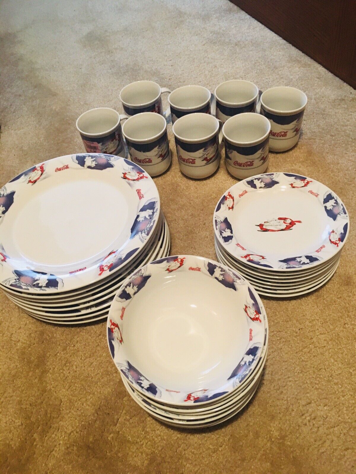 Rare Coca Cola Sledding Bear Dishes
