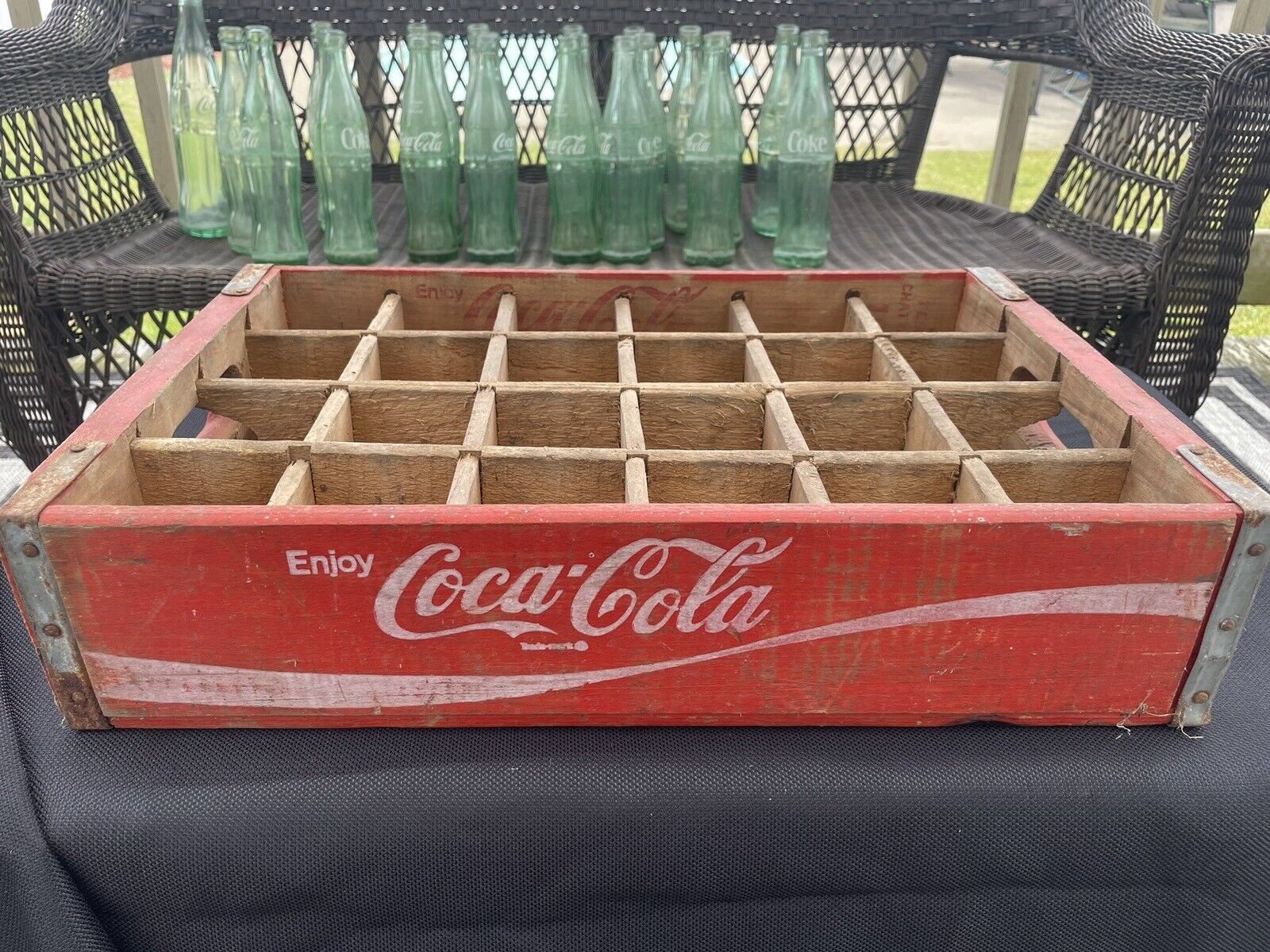 Vintage 1975 Original Coca Cola Wood Wooden Crate Box W/ 24 Coke Bottles