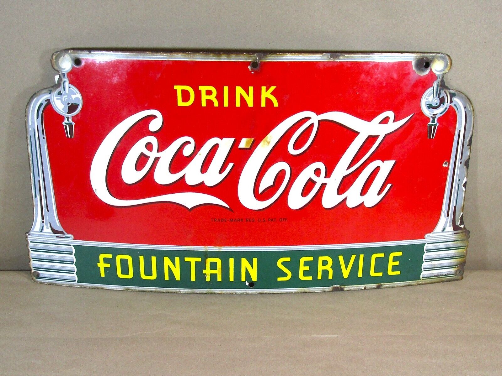 Vintage 1941 Drink Coca-Cola Fountain Service Porcelain Sign 27"
