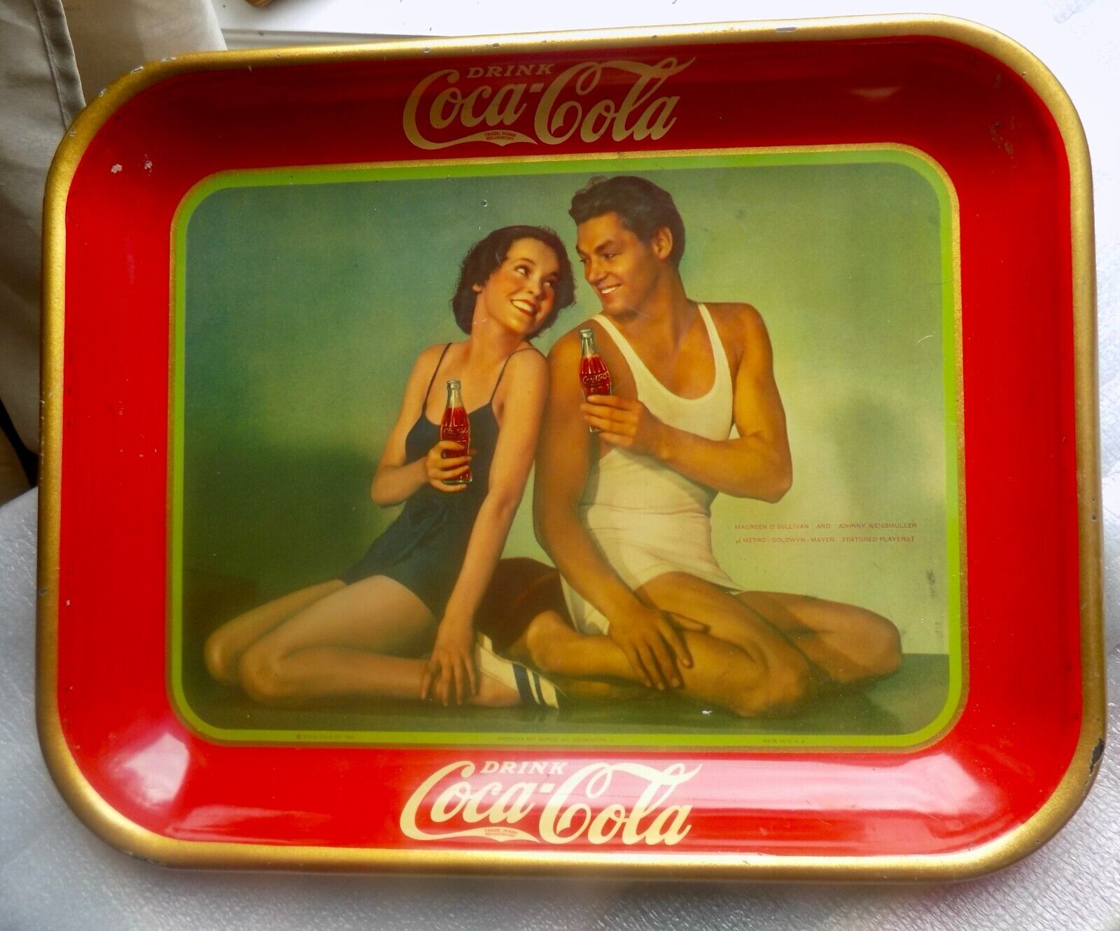 Vintage Coca Cola 1934 Tray  Weissmuller / O'Sullivan (Original)