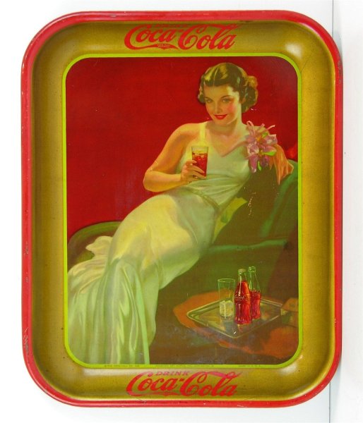 1936 COCA-COLA TIN LITHOGRAPH ADVERTISING TRAY GLAMOUR GIRL / ACTRESS COKE TRAY
