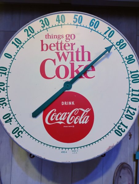 1964 Vintage DRINK COCA COLA THINGS GO BETTER WITH COKE LARGE JUMBO THERMOMETER